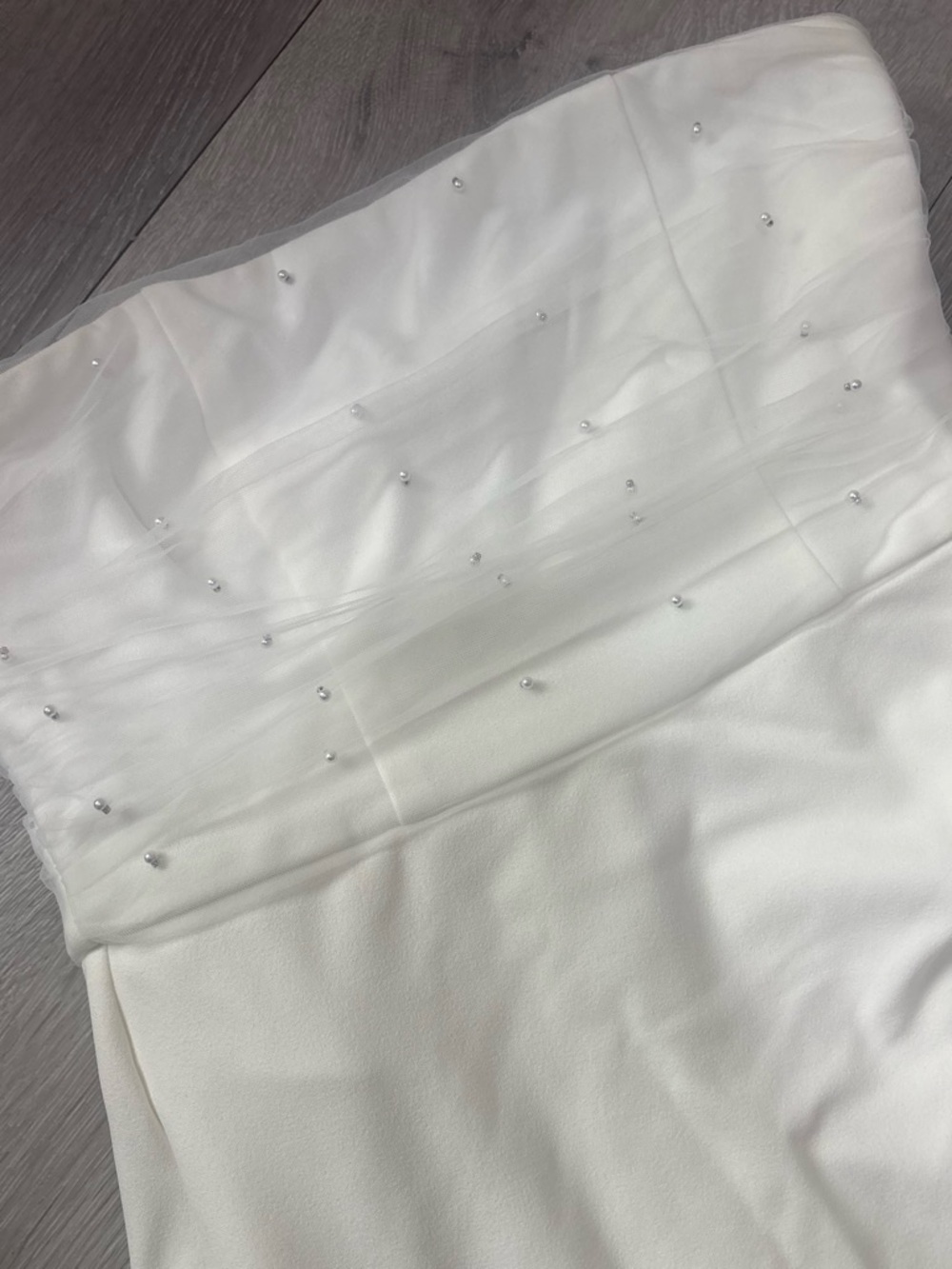Lulu's White Strapless Beaded Overlay Dress